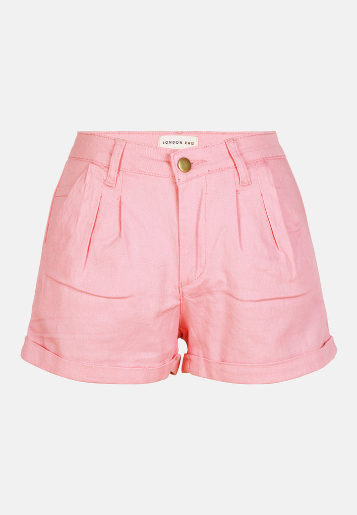 pleated flap pocket shorts by ruw#color_pink