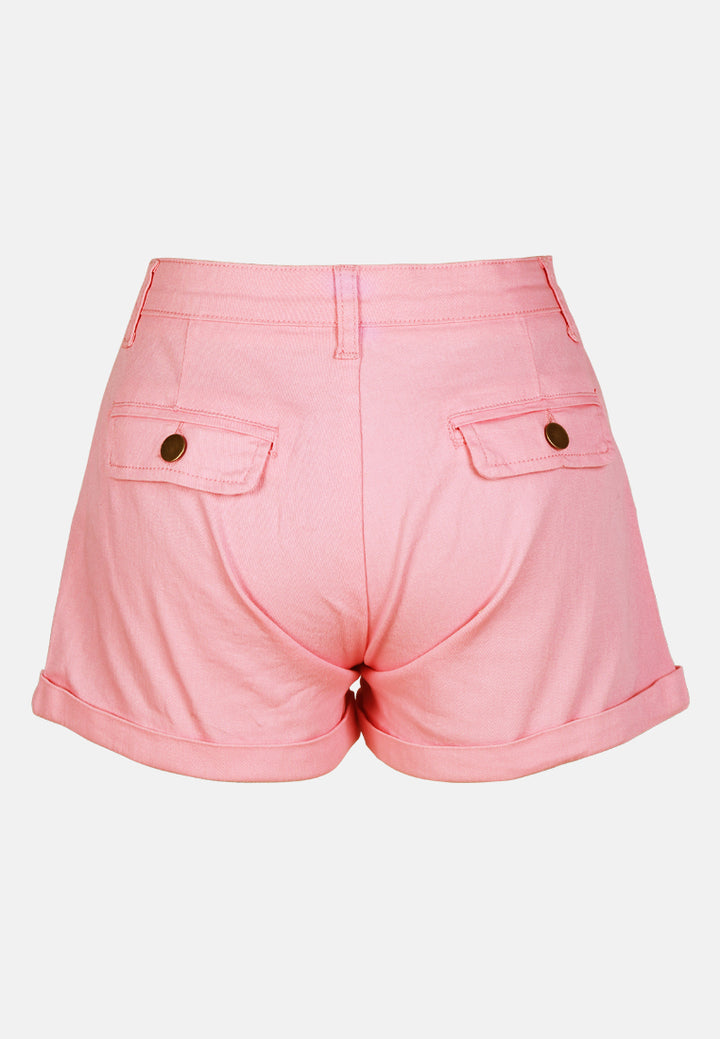 pleated flap pocket shorts by ruw#color_pink