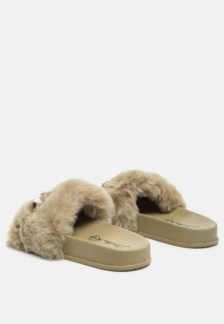 polyp acrylic chain strap fur slides#color_beige
