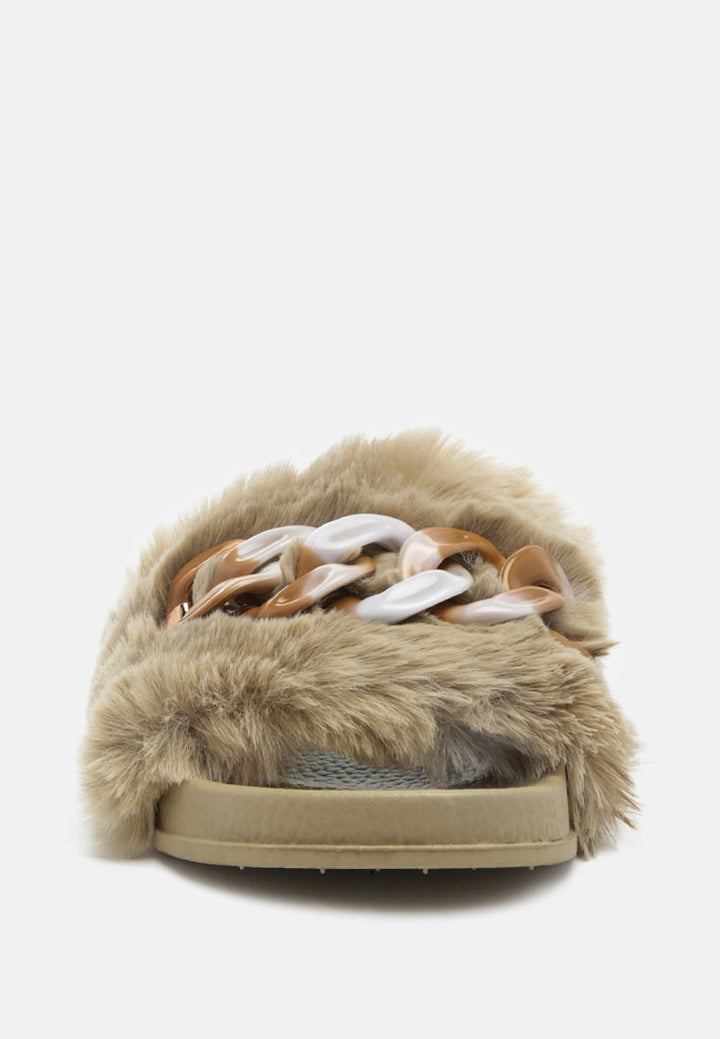 polyp acrylic chain strap fur slides#color_beige