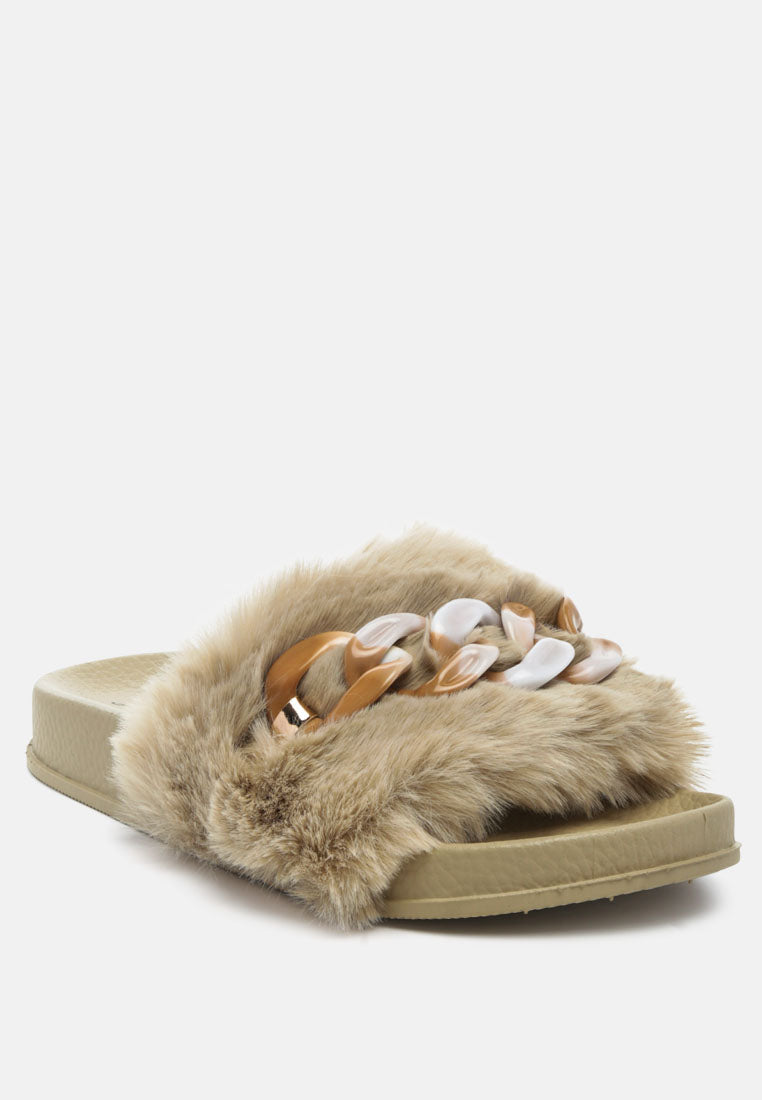 polyp acrylic chain strap fur slides#color_beige