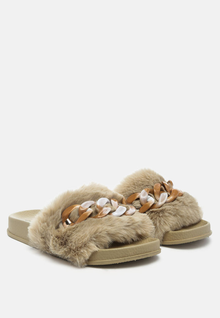polyp acrylic chain strap fur slides#color_beige