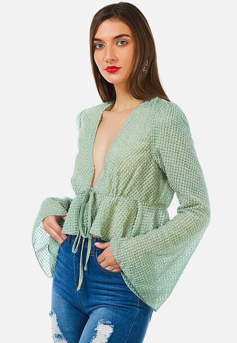 powder peplum crop top#color_green