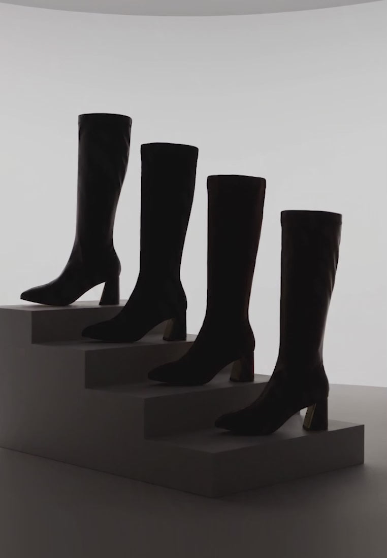 Free Form Stretchable Fit Block Heel Boots#color_brown-smooth