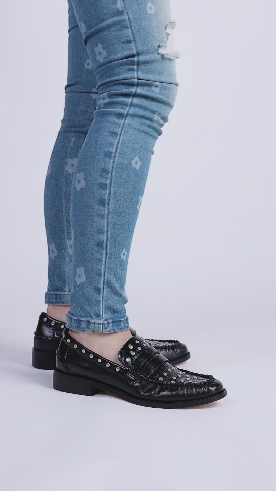 studs embellished leather loafers by ruw#color_black