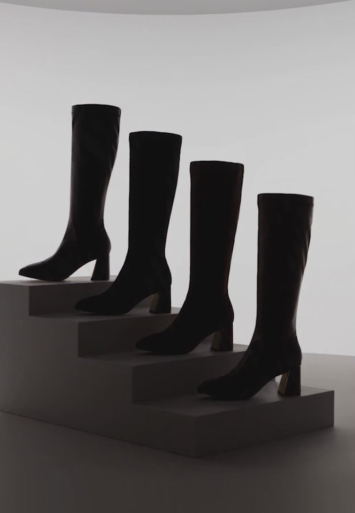 Free Form Stretchable Fit Block Heel Boots#color_black-suede