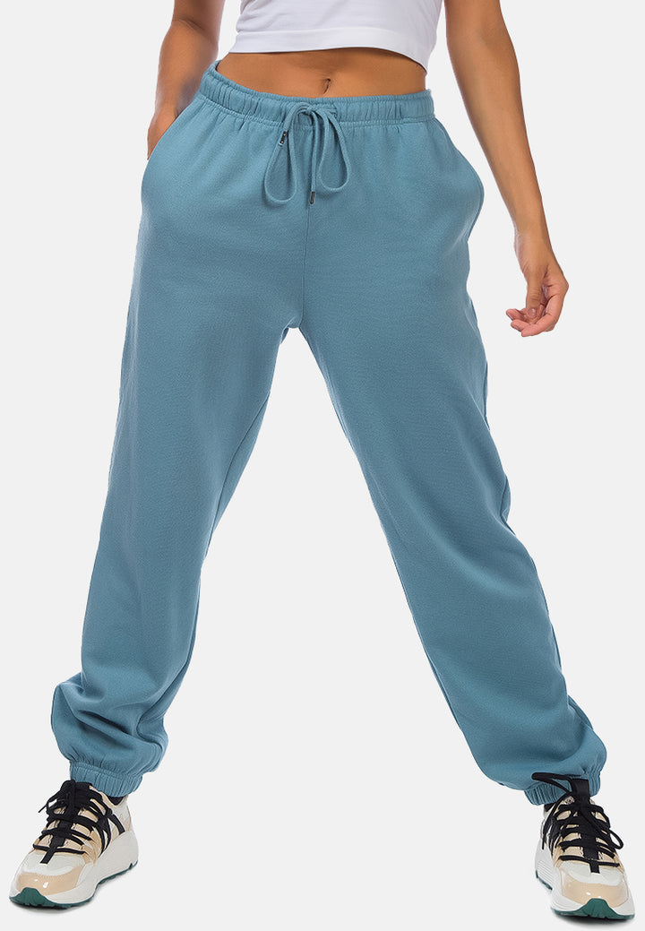 print drawstring cuffed joggers#color_blue