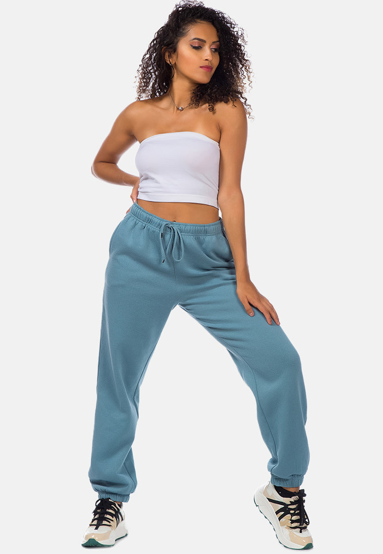 print drawstring cuffed joggers#color_blue