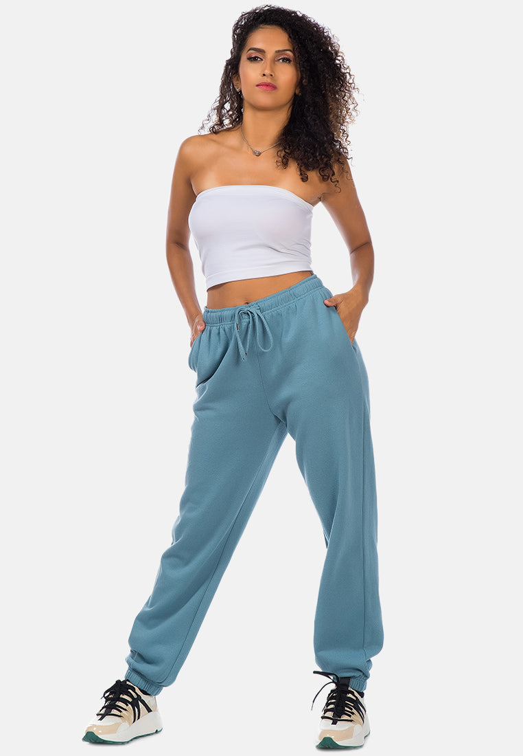 print drawstring cuffed joggers#color_blue