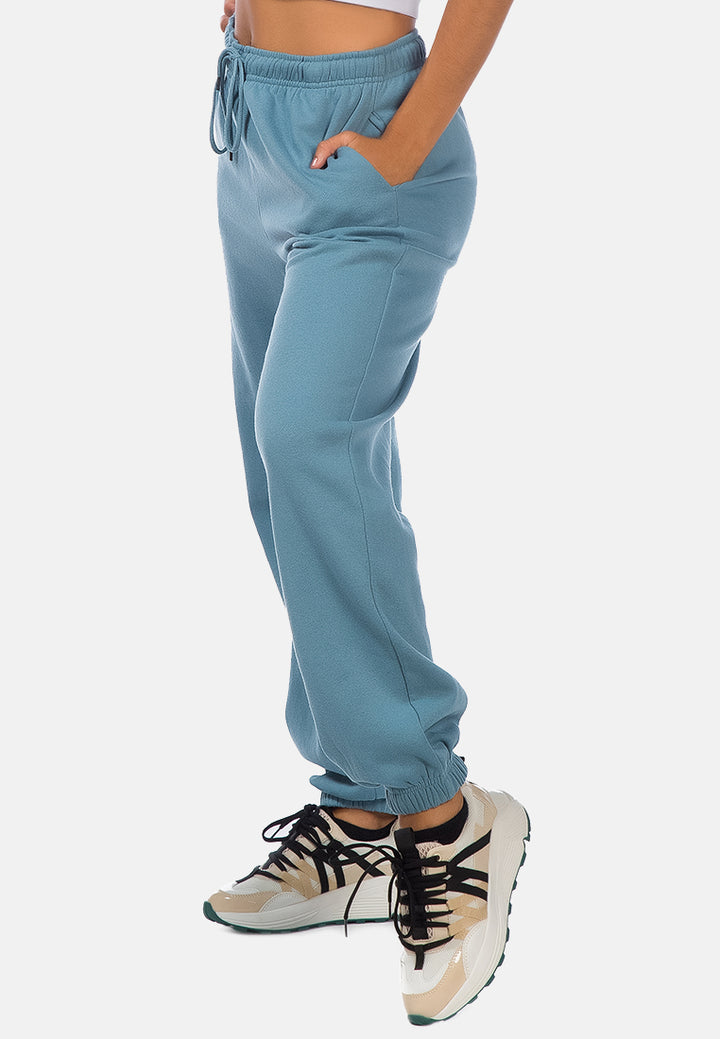 print drawstring cuffed joggers#color_blue