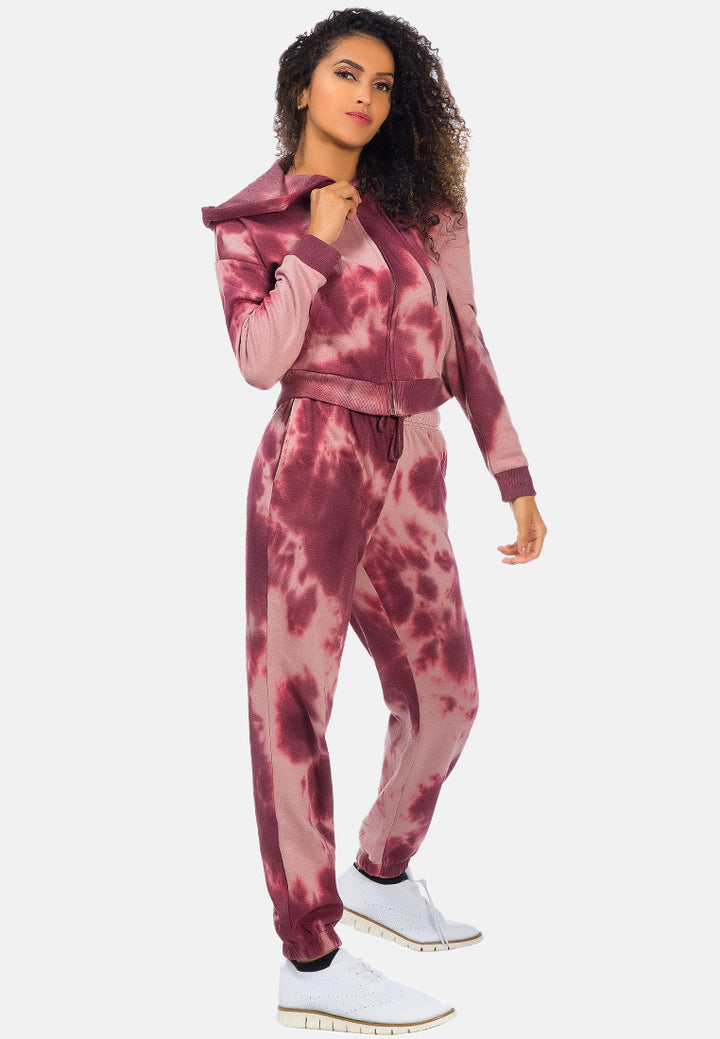 print drawstring cuffed joggers#color_mauve-wine