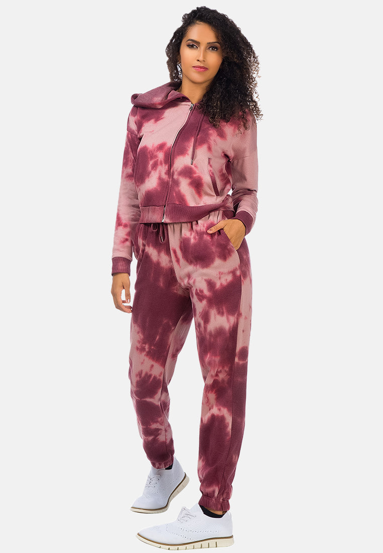 print drawstring cuffed joggers#color_mauve-wine