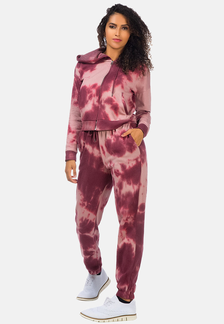 print drawstring cuffed joggers#color_mauve-wine