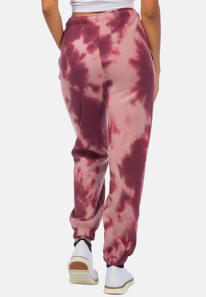 print drawstring cuffed joggers#color_mauve-wine