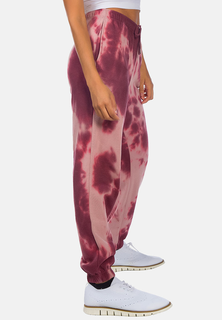 print drawstring cuffed joggers#color_mauve-wine