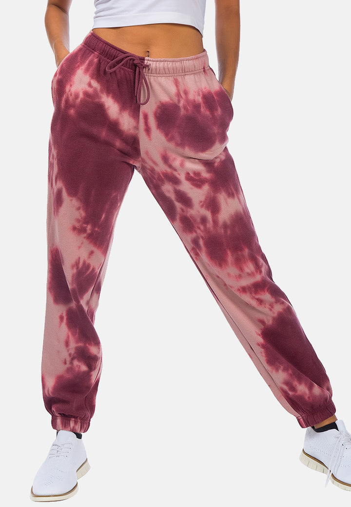 print drawstring cuffed joggers#color_mauve-wine
