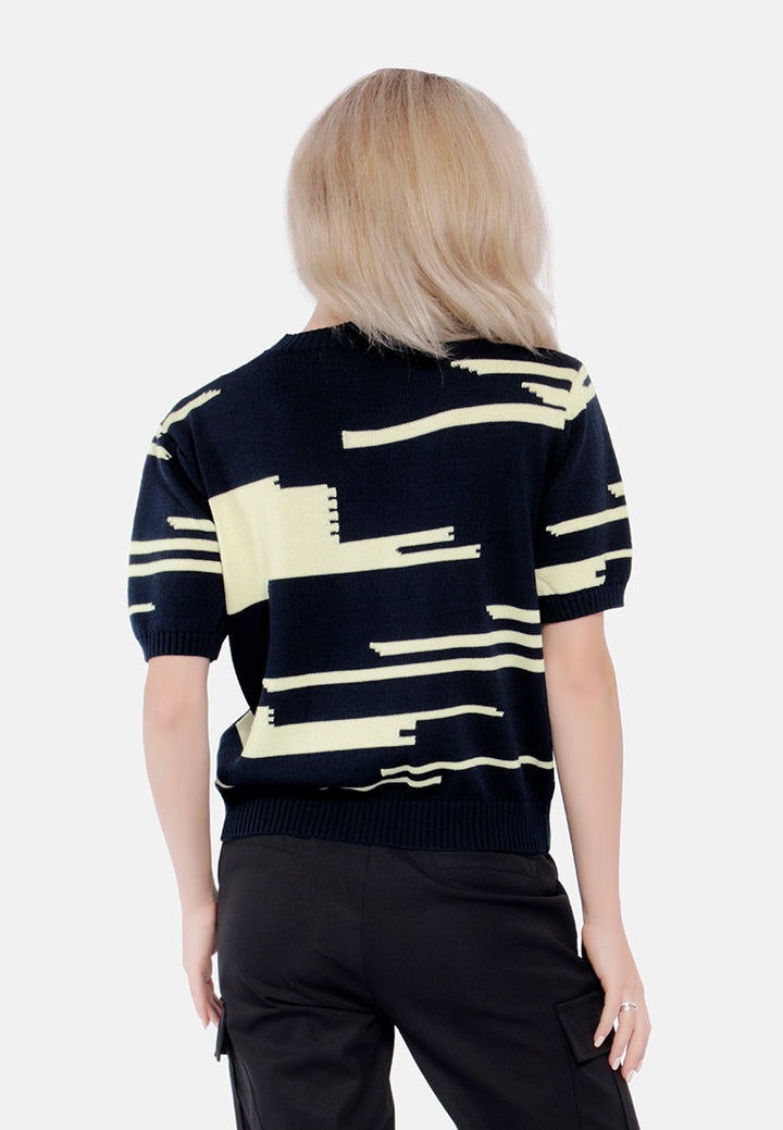 printed crew neck top#color-blue