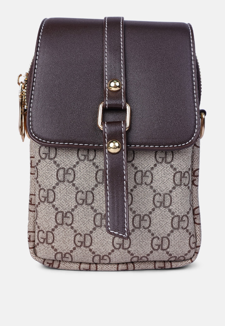 printed crossbody sling bag#color_brown