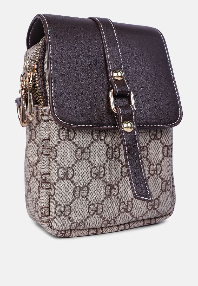 printed crossbody sling bag#color_brown