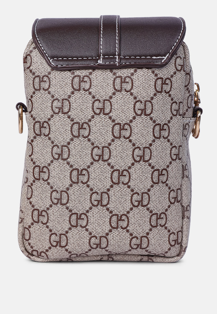 printed crossbody sling bag#color_brown