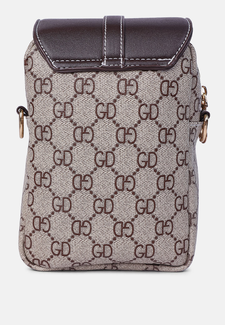 printed crossbody sling bag#color_brown