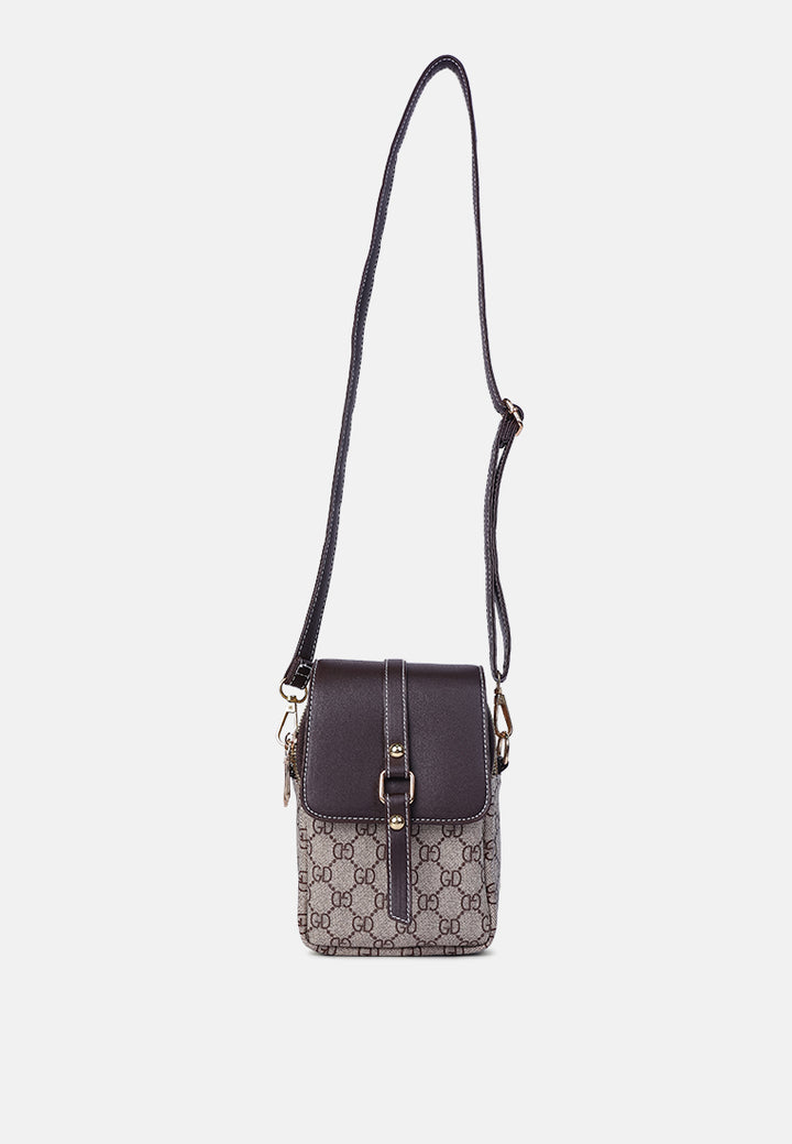 printed crossbody sling bag#color_brown