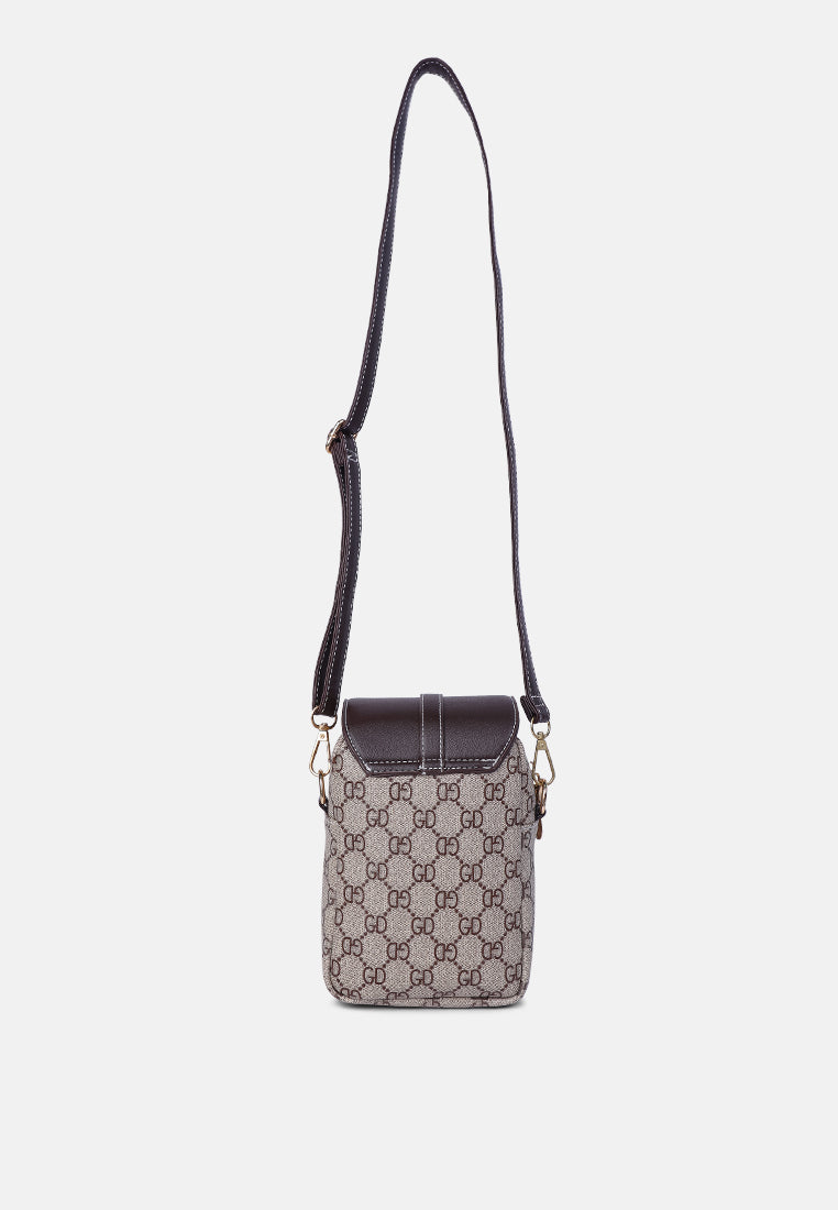 printed crossbody sling bag#color_brown