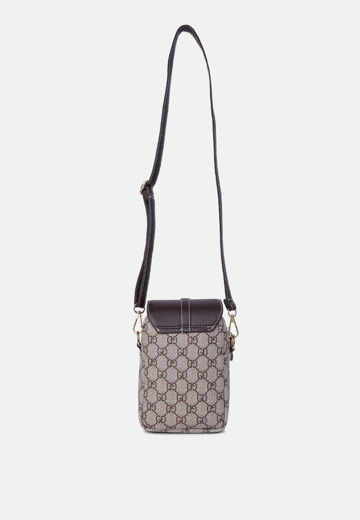 printed crossbody sling bag#color_brown