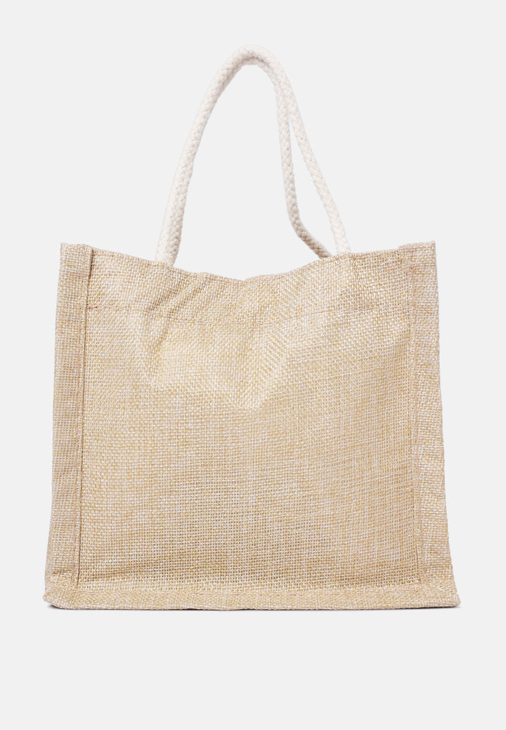 printed jute tote hand bags#color_black