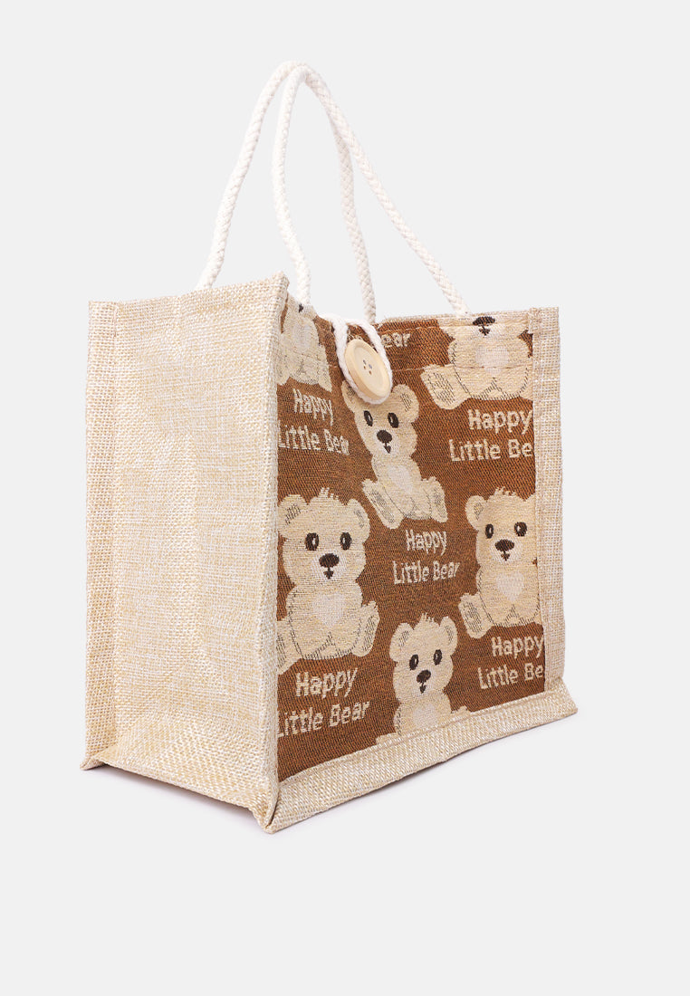 printed jute tote hand bags#color_tan