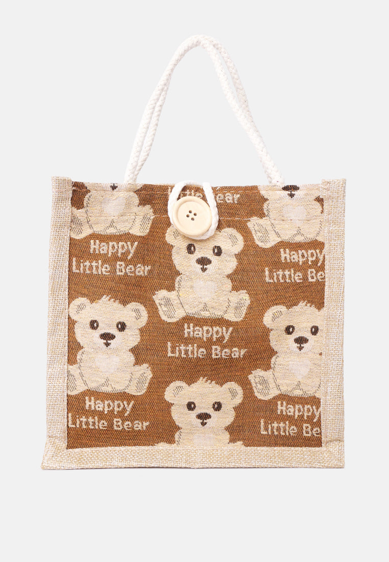 printed jute tote hand bags#color_tan