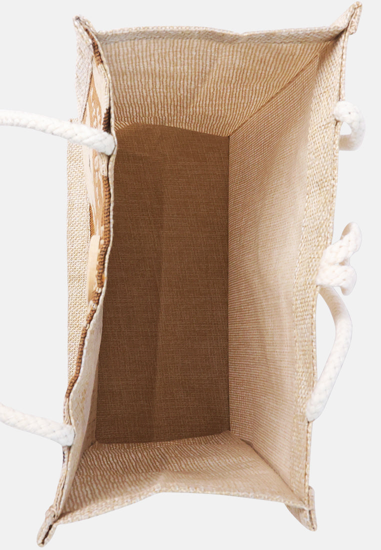 printed jute tote hand bags#color_tan