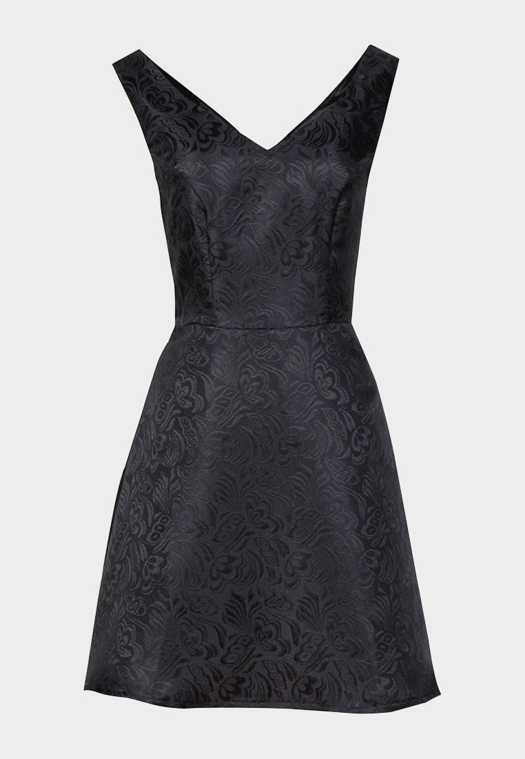 printed sleeveless mini dress#color_black