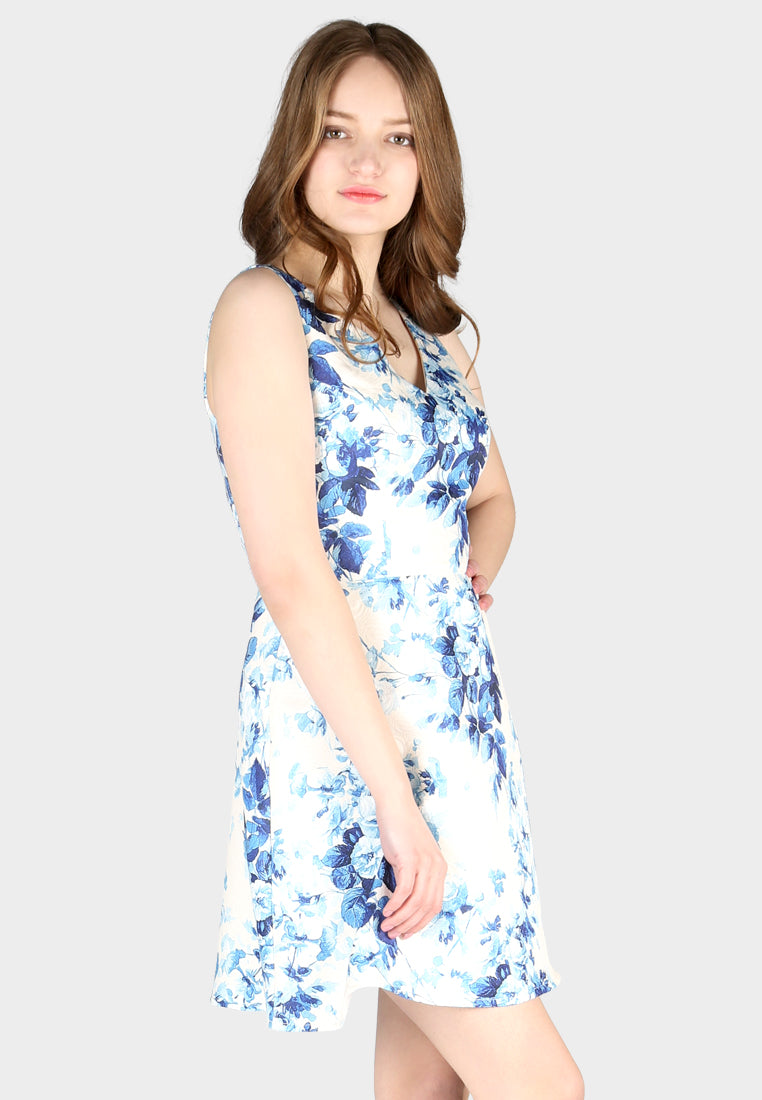 printed sleeveless mini dress#color_blue