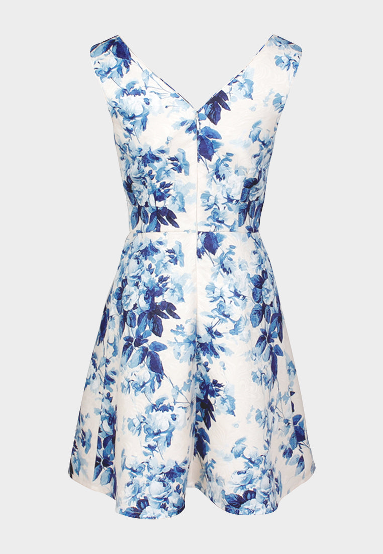 printed sleeveless mini dress#color_blue