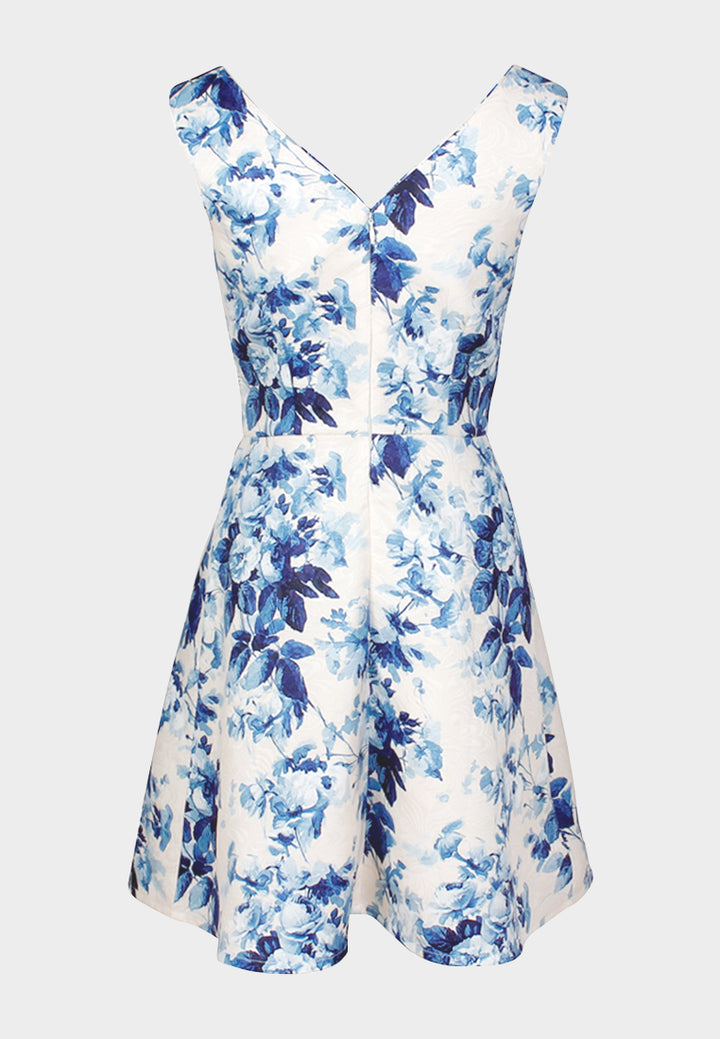 printed sleeveless mini dress#color_blue