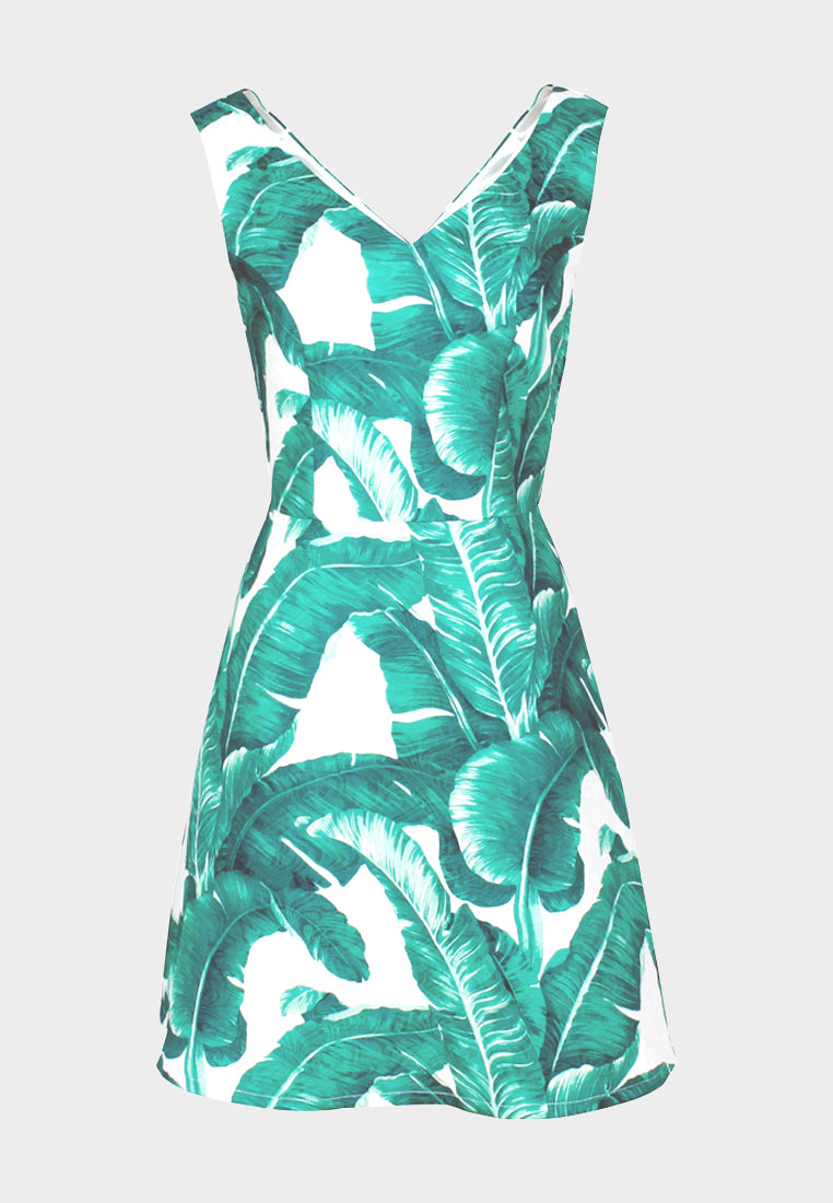 printed sleeveless mini dress#color_green