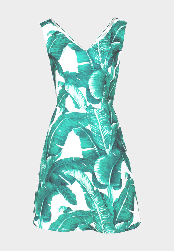 printed sleeveless mini dress#color_green