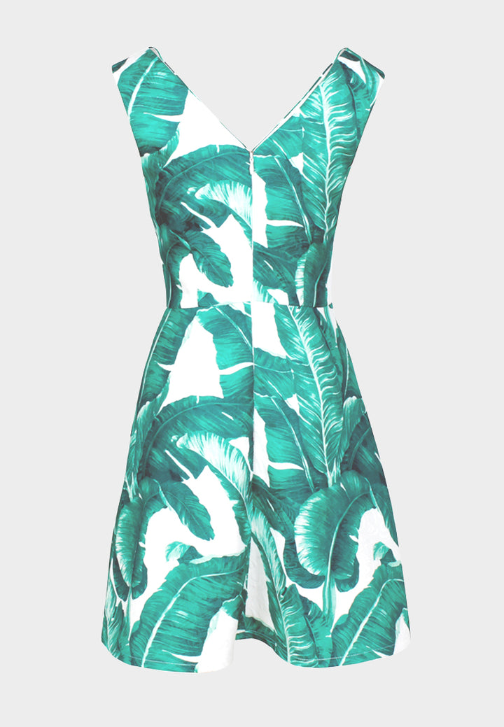 printed sleeveless mini dress#color_green