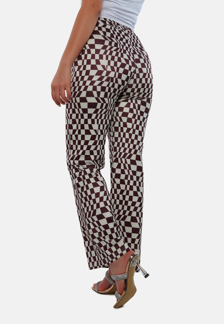 psychedelic print high waist trousers#color_brown