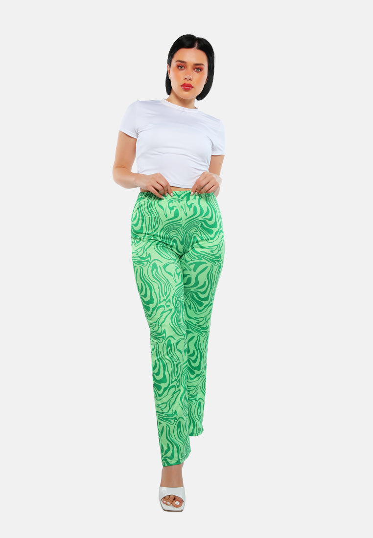 psychedelic print high waist trousers#color_green