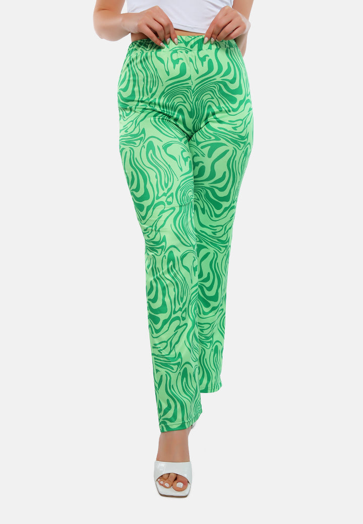 psychedelic print high waist trousers#color_green