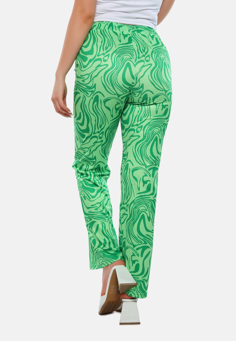 psychedelic print high waist trousers#color_green