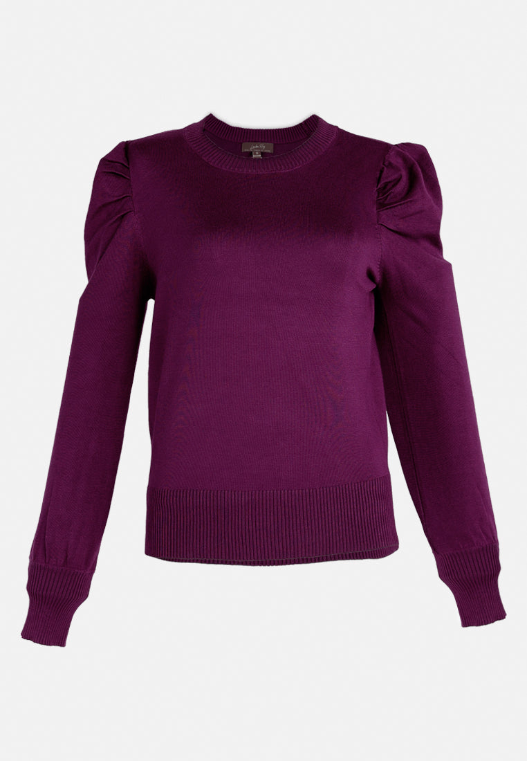puff sleeve sweater#color_plum