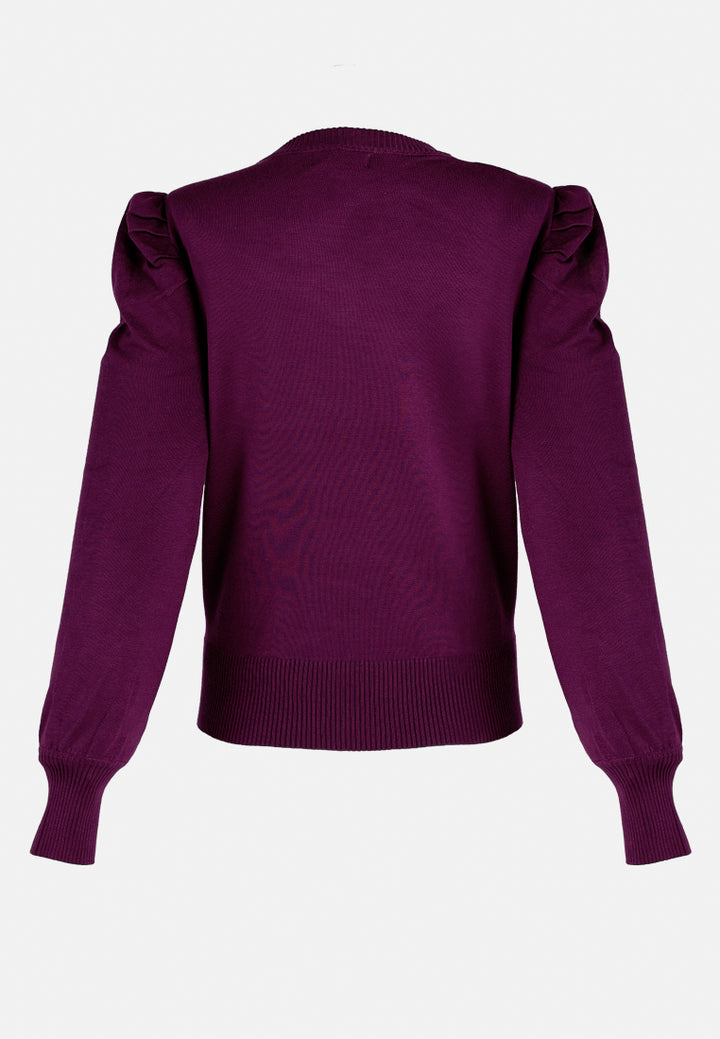 puff sleeve sweater#color_plum