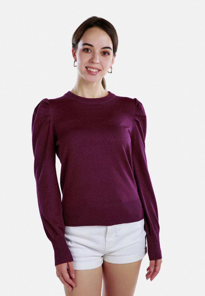 puff sleeve sweater#color_plum