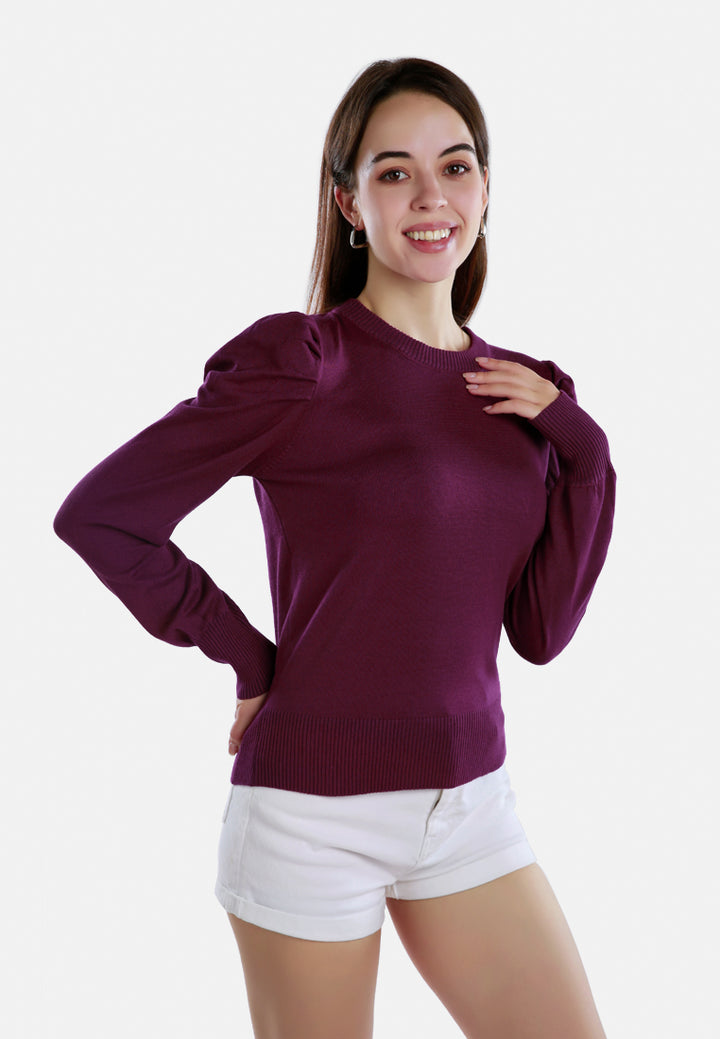 puff sleeve sweater#color_plum