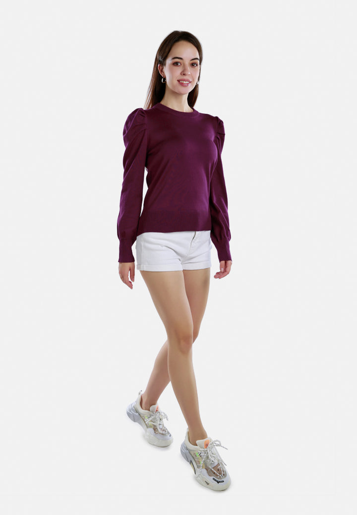 puff sleeve sweater#color_plum