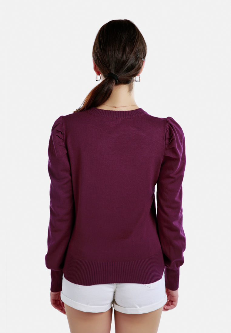 puff sleeve sweater#color_plum