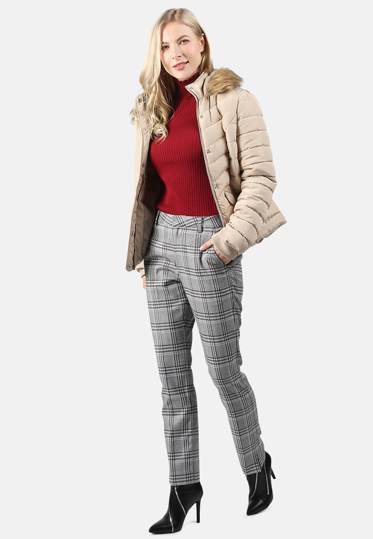 puffer jacket with faux fur hoodie#color_beige